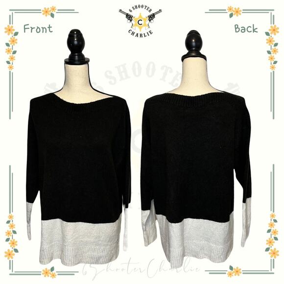 DKNY Sweater Womens Medium Stretch Relaxed Soft Knit Boat Colorblock Slit Logo - Picture 1 of 7